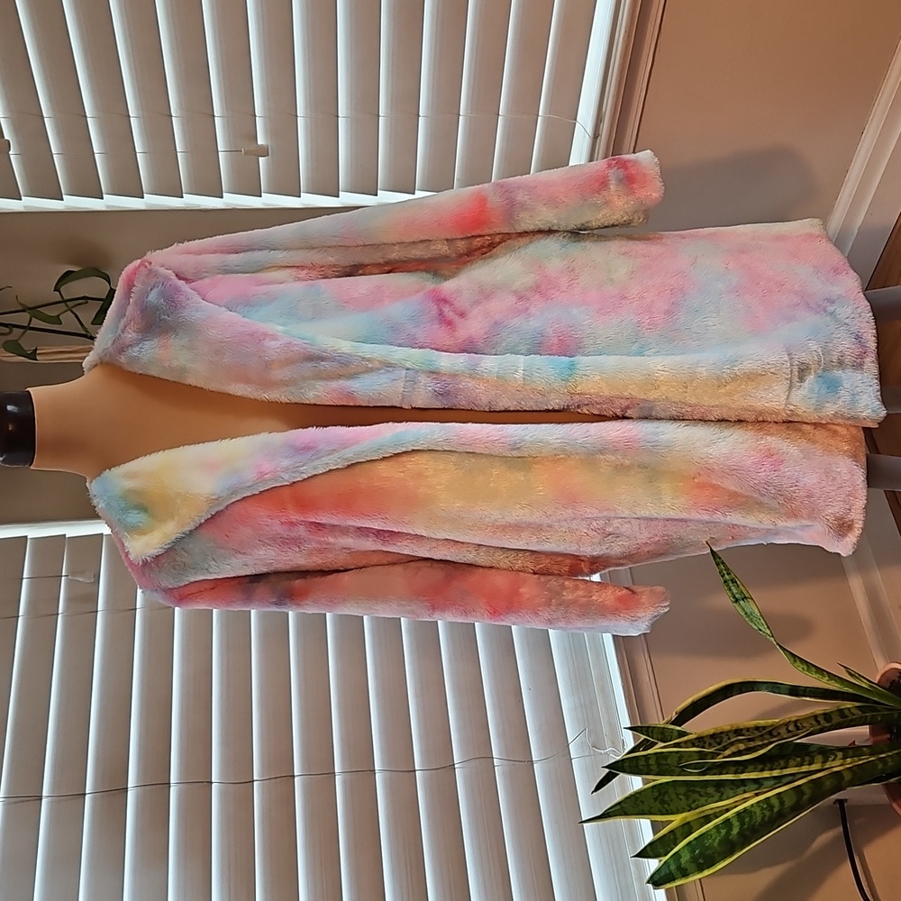 Floral Blooming Pastel Rainbow Faux Fur Coat
